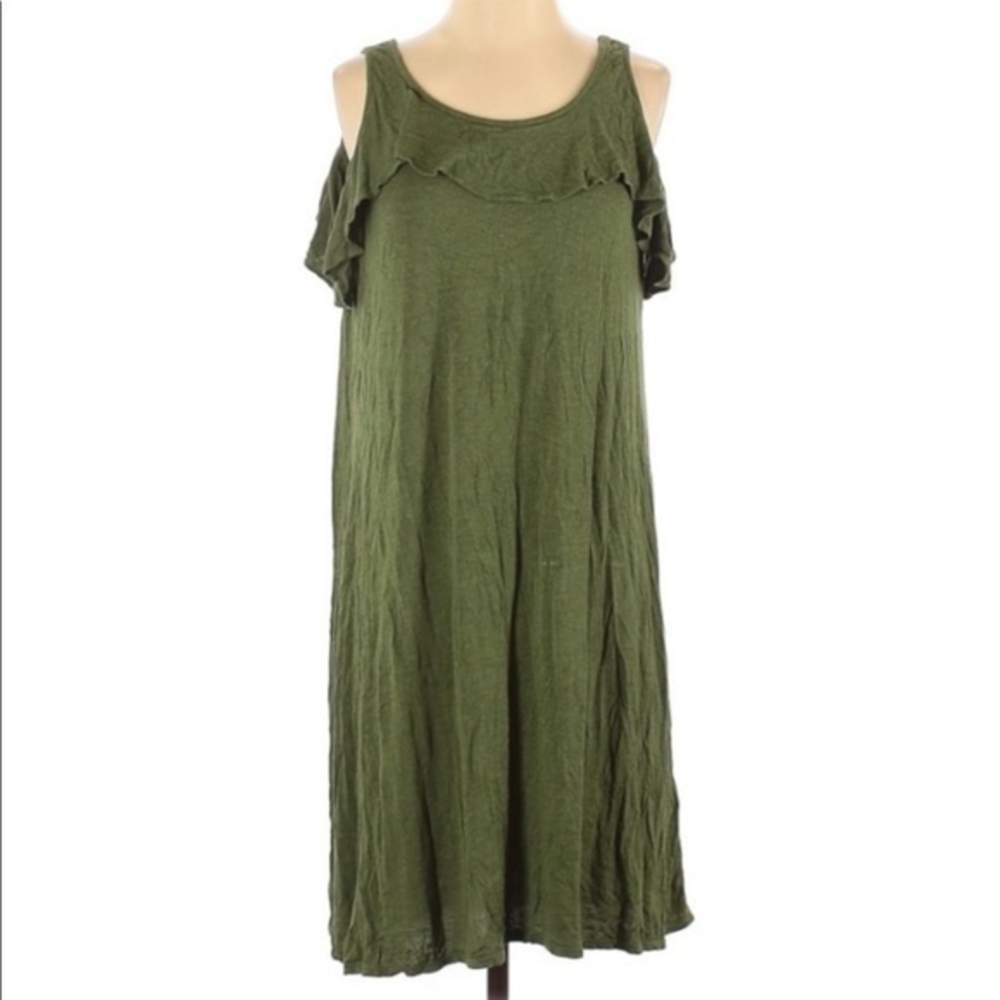 Max Studio M green ruffle cold shoulder A‎ line vacaction beach summer dress